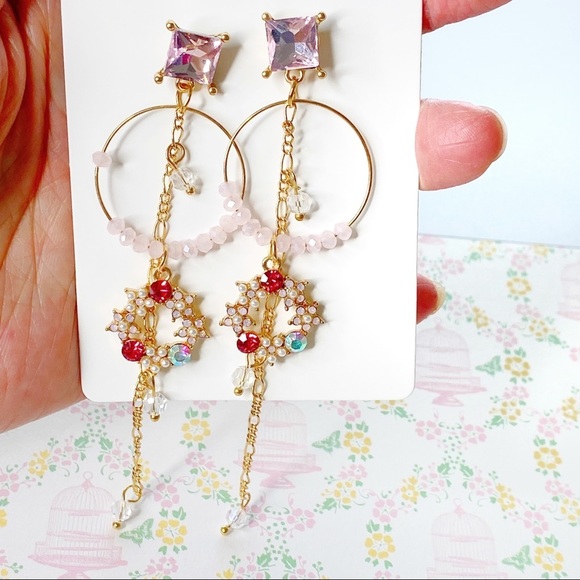 Floral Wreath Long Delicate Gold Drop Earrings - Picture 2 of 6